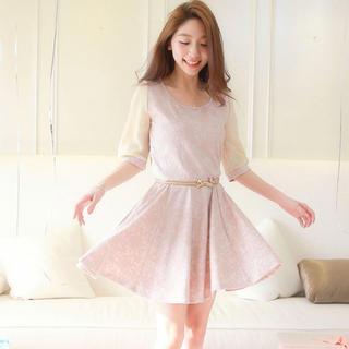 Elbow-sleeve Lace A-line Dress