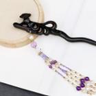 Retro Faux Pearl Flower Fringed Hair Stick Purple - One Size