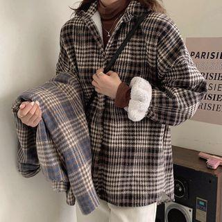 Plaid Shirt / Long-sleeve Mock-neck Top