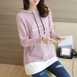 Lettering Hooded Knit Top