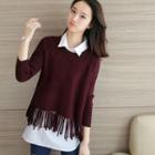 Set: Plain Shirt + Fringe Sweater