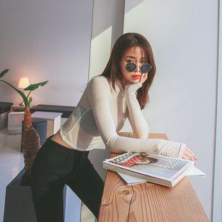 Wool Blend Sheer Crop T-shirt
