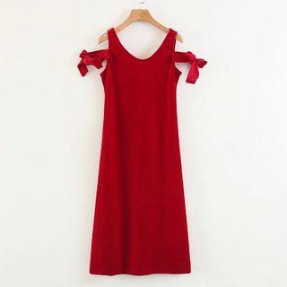 Off-shoulder Plain Bow Sheath Dress
