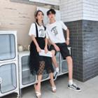 Couple-matching Printed T-shirt / Shorts / Dotted Jumper Dress