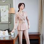 Set: Plaid Double-breasted Blazer + Straight Leg Pants