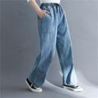 Elastic-waist Pocket Denim Jeans