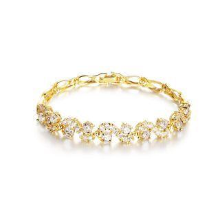 Fashion Bright Plated Gold Geometric Corrugated Round White Cubic Zirconia Bracelet Golden - One Size