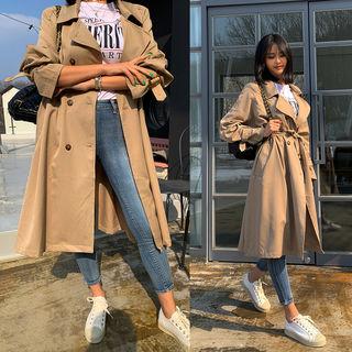 Double-breasted Plain Trench Coat With Sash