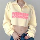 Lettering Collared Cropped Sweatshirt