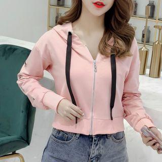 Perforated Hooded Cropped Zip Jacket