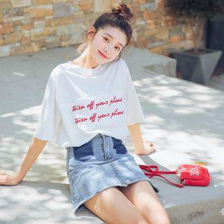 Lace Panel Lettering Short-sleeve T-shirt