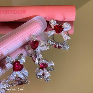Heart Bow Rhinestone Alloy Earring / Open Ring