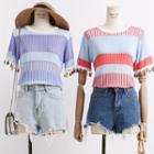 Lightweight Fringed-cuff Colorblock Knit Top
