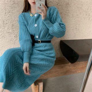 Set: V-neck Cardigan + Cable Knit Skirt