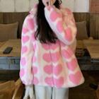Heart Print Faux Shearling Sweatshirt / Jacket