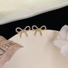 Beaded Bow Sterling Silver Ear Stud My33106 - 1 Pair - White - One Size