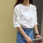 Plain Lace Loose-fit Short-sleeve T-shirt