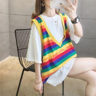 Mock Two Piece Lettering Elbow-sleeve T-shirt