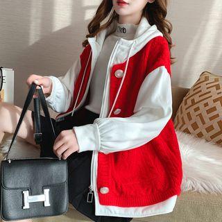 Mock Two-piece Knit Hooded Jacket