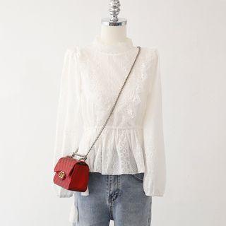 Mock-neck Plain Lace Oversize Blouse