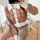 Striped Collared Cardigan Tangerine Red - One Size