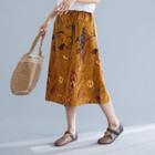 Print Linen Midi Skirt