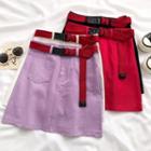 Irregular Denim Mini Skirt With Belt