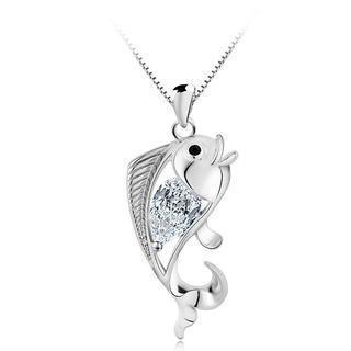 925 Sterling Silver Fish Pendant With White Swarovski Element Cubic Zircon And 45 Cm Necklace