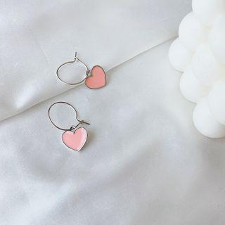 Glaze Heart Dangle Earring Pink Heart - Gold - One Size