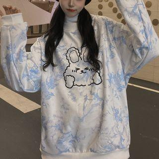 Rabbit Print Tie Dye Sweatshirt White - One Size