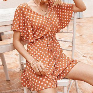V-neck Dotted Wide-leg Romper