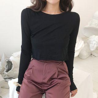Cropped Long Sleeve Plain T-shirt