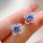 Flower Earring 1 Pair - S925 Silver - Blue & White - One Size