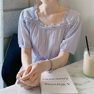 Puff Sleeve Square Neck Frilled Trim Blouse