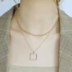 Stainless Steel Square Pendant Layered Necklace 1759 - Gold - One Size