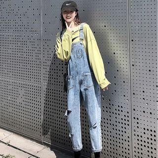 Distressed Denim Cropped Jumper Pants