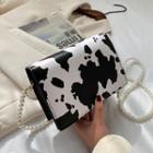 Cow Print Faux Pearl Flap Crossbody Bag