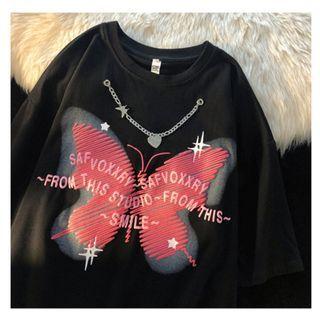Short-sleeve Oversized Butterfly Print T-shirt