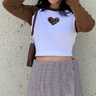 Long-sleeve Leopard Print Heart Raglan T-shirt