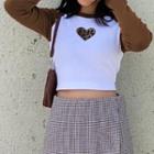 Long-sleeve Leopard Print Heart Raglan T-shirt