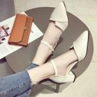 Block-heel Ankle Strap Pointy-toe Sandals