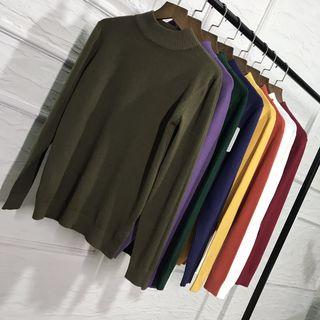Plain Slim-fit Mock-neck Sweater