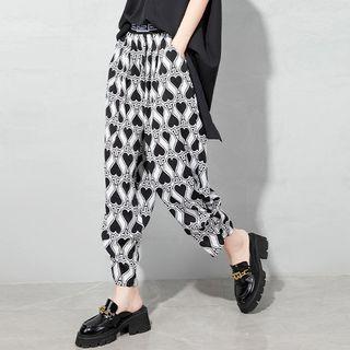 Cropped Harem Pants Black & White - One Size