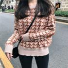 Houndstooth Long-sleeve Knit Top