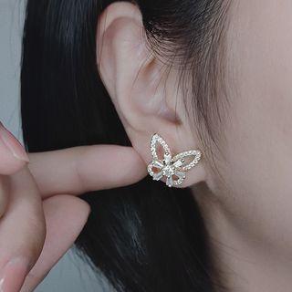 Rhinestone Butterfly Earrings / Clip On Earring