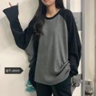 Color-block Long-sleeve Top As Shown In Figure - One Size