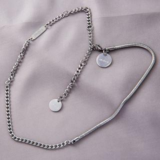 Asymmetrical Stainless Steel Necklace Disc - Silver - One Size