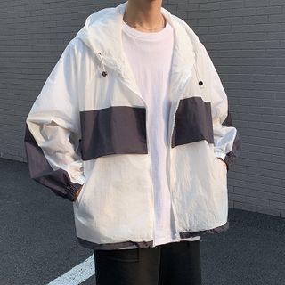 Color-block Hooded Zip Light Jacket