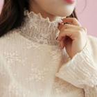 Smocked Mock-neck Lace Top