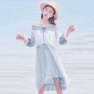 Off Shoulder Long-sleeve Midi A-line Dress